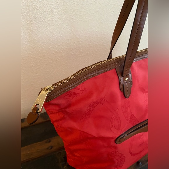 Vintage Polo Ralph Lauren red embossed horseshoes RLL tote hand bag GC~ - Picture 6 of 17